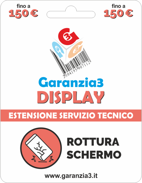 Garanzia 12 mesi danno accidentale schermo - fino 150 €