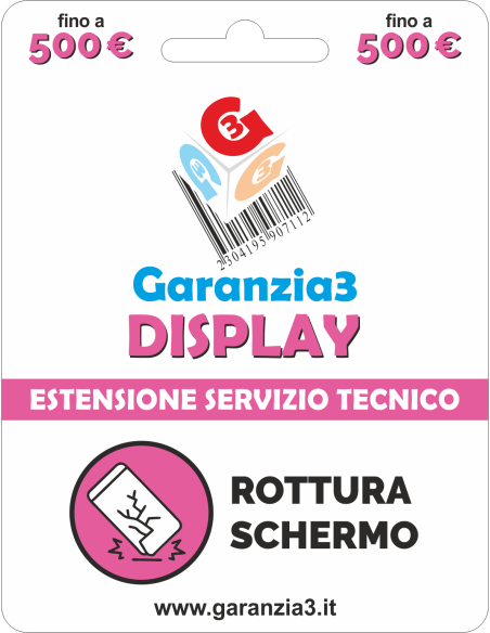 Garanzia 12 mesi danno accidentale schermo - fino 500 €